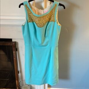 Lilly Pulitzer Turquoise Dress with Gold Detail
